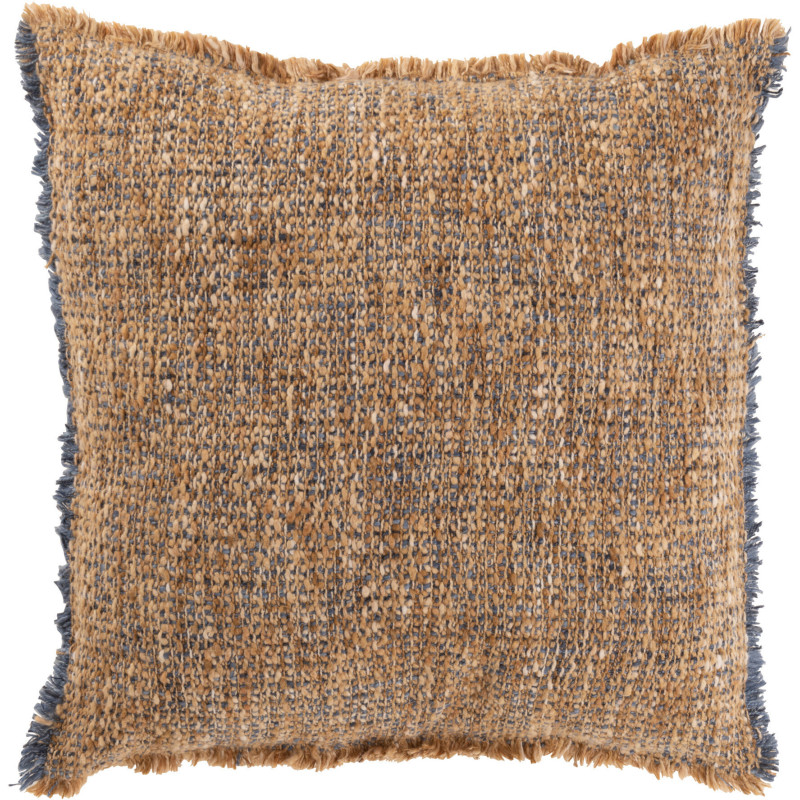 Coussin moderne Carré 45x45 en Coton Tissu Marron clair Bleu Effiloché Xelthyn - 1