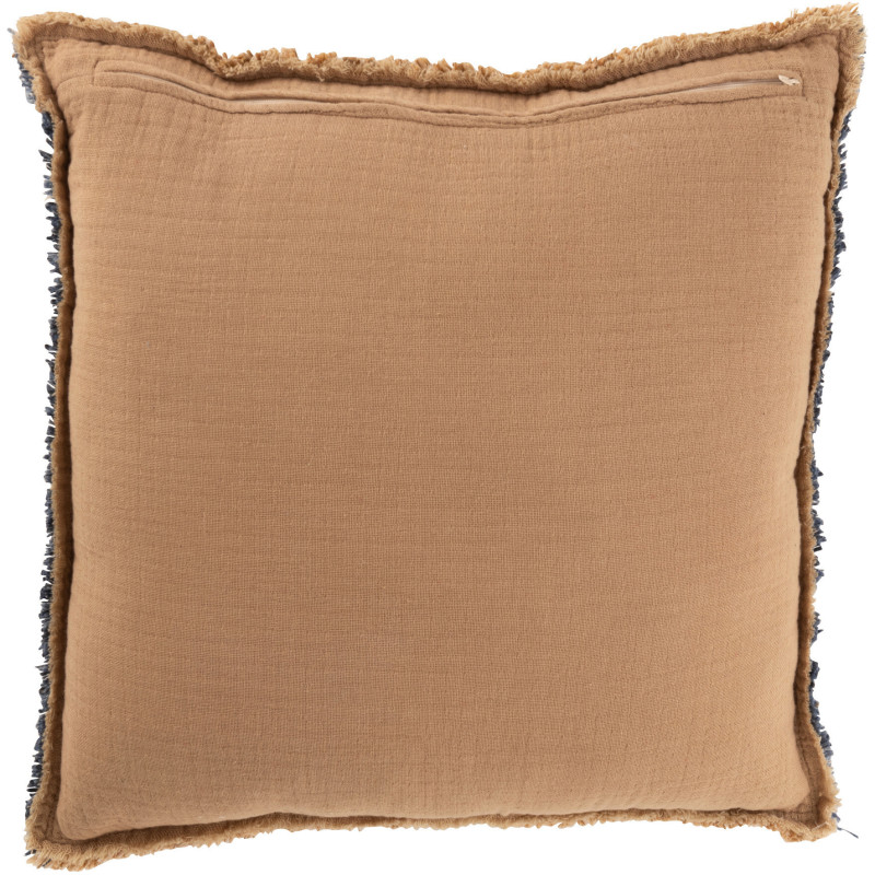 Coussin moderne Carré 45x45 en Coton Tissu Marron clair Bleu Effiloché Xelthyn - 3