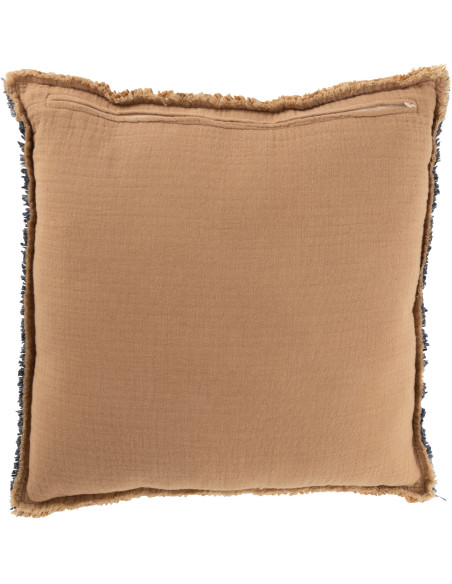 Coussin moderne Carré 45x45 en Coton Tissu Marron clair Bleu Effiloché Xelthyn - 3