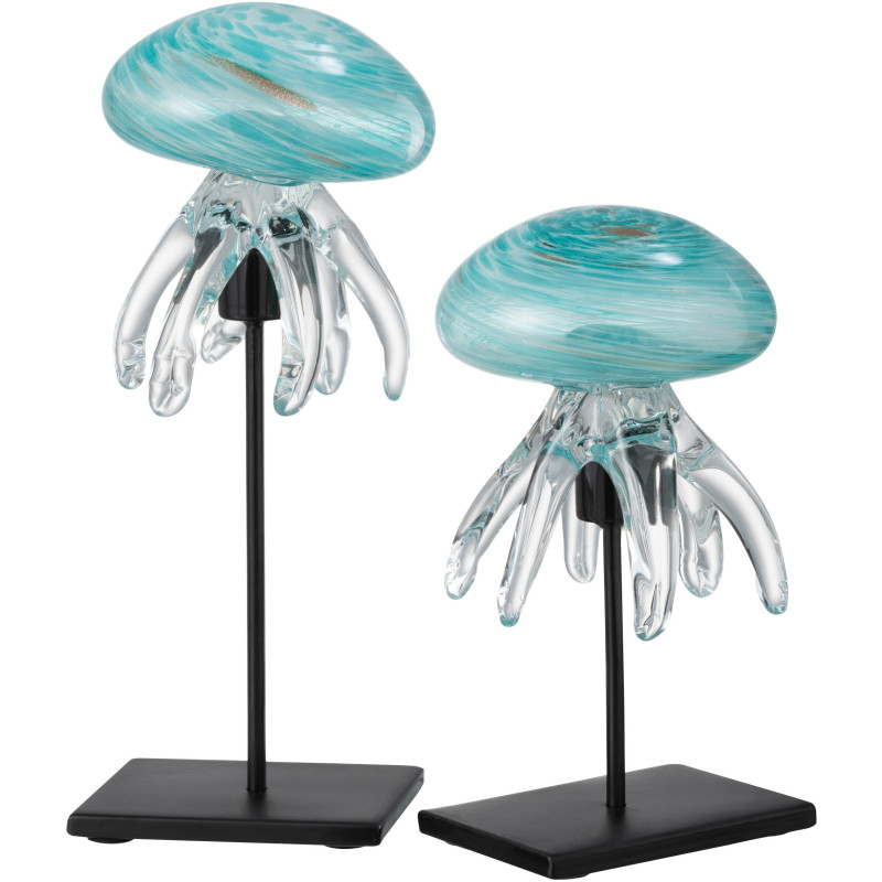 Statue déco Méduse Sthéno en Verre Bleu Métal Noir Sur socle - 2