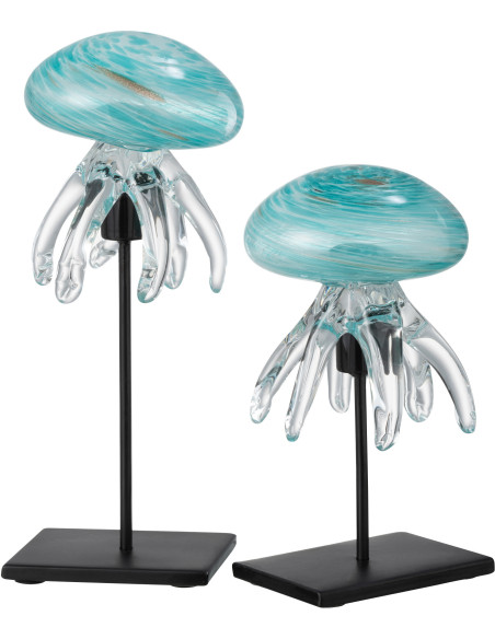 Statue déco Méduse Sthéno en Verre Bleu Métal Noir Sur socle - 2