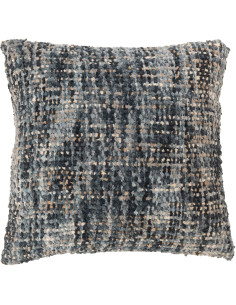 Coussin original Carré 45x45 en Coton Acrylique Bleu Blanc Tweed - 1