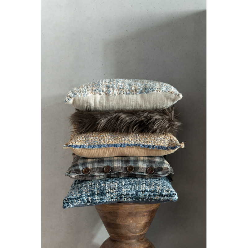 Coussin original Carré 45x45 en Coton Acrylique Bleu Blanc Tweed - 2