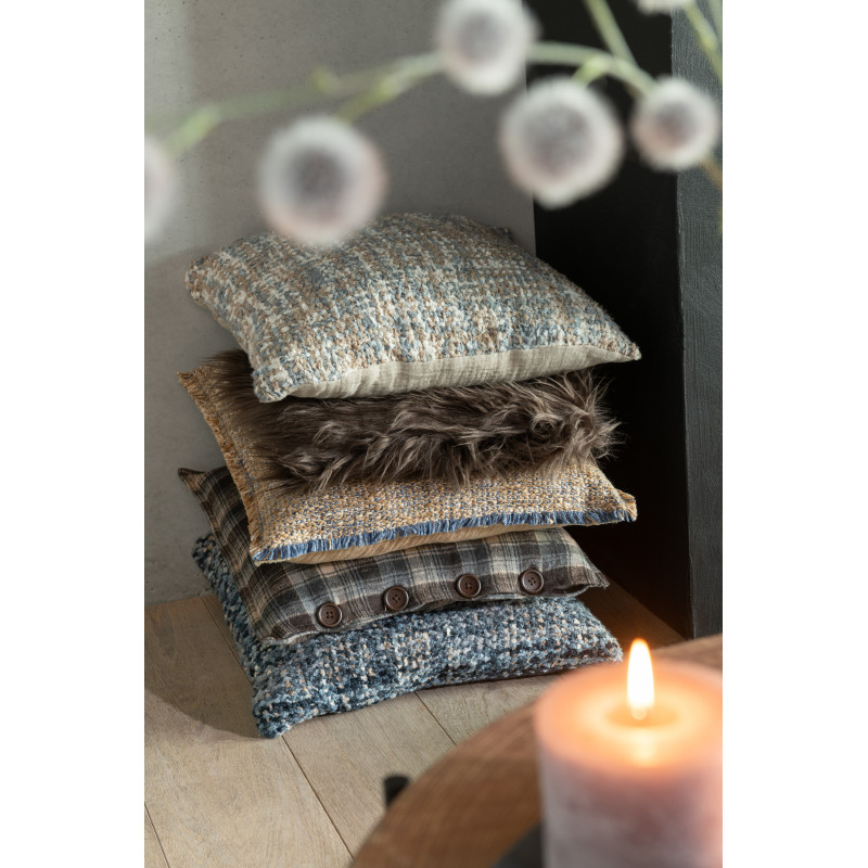 Coussin original Carré 45x45 en Coton Acrylique Bleu Blanc Tweed - 4