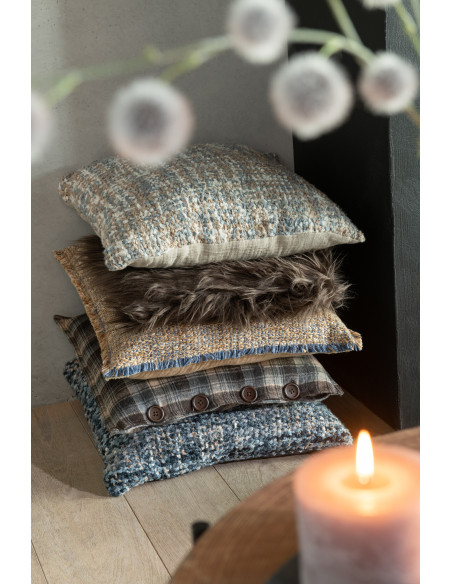 Coussin original Carré 45x45 en Coton Acrylique Bleu Blanc Tweed - 4