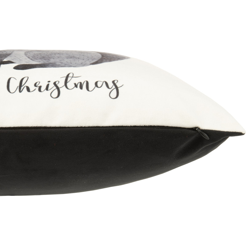 Coussin original Renard Carré 45x45 en Velours Blanc Noir Merry Christmas - 3