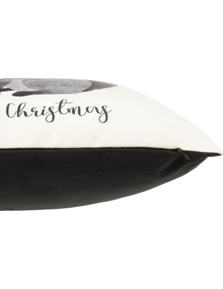 Coussin original Renard Carré 45x45 en Velours Blanc Noir Merry Christmas - 3