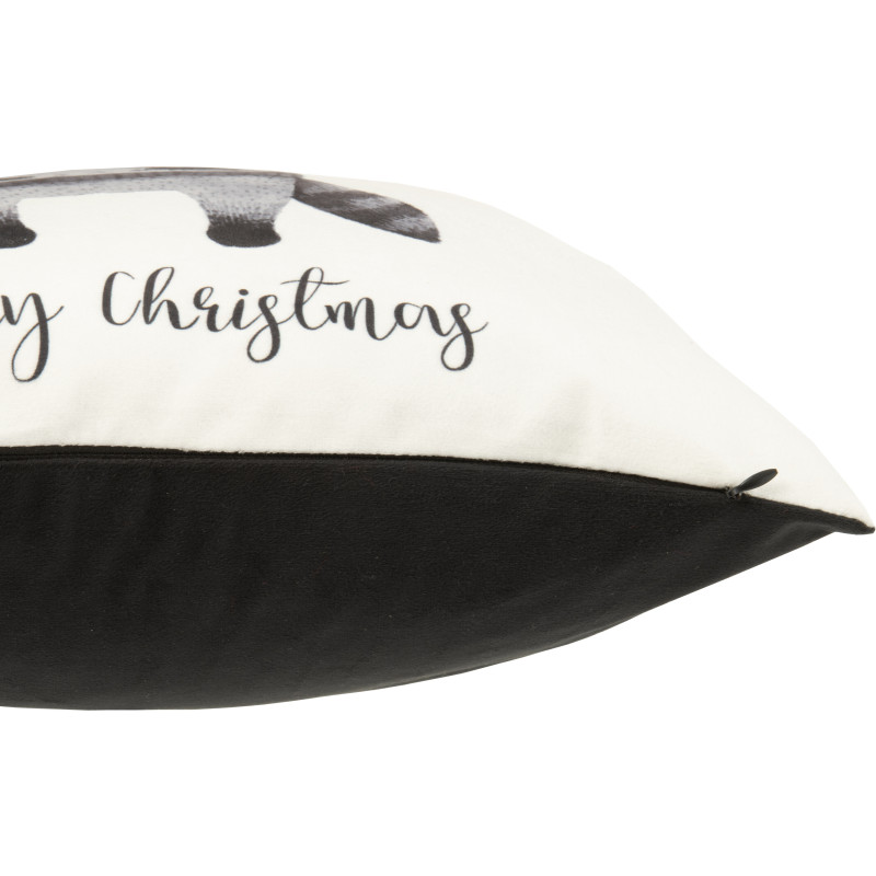 Coussin original Raton laveur Carré 45x45 en Velours Blanc Noir Merry Christmas - 3