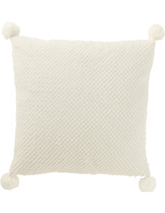 Coussin doux Carré 45x45 en Tissu Blanc Avec pompons Vrito - 1