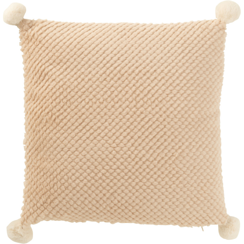 Coussin doux Carré 45x45 en Tissu Beige Avec pompons Vrito - 1