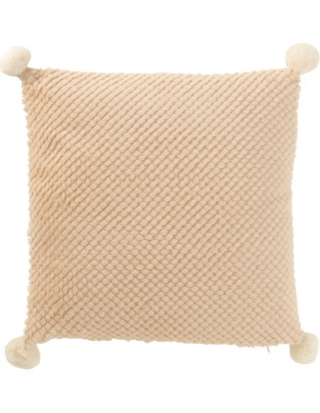 Coussin doux Carré 45x45 en Tissu Beige Avec pompons Vrito - 1