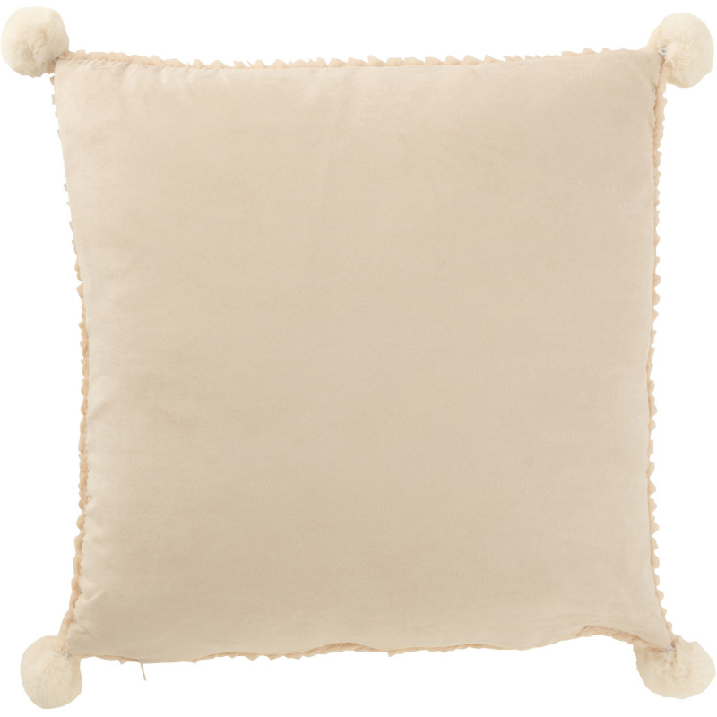 Coussin doux Carré 45x45 en Tissu Beige Avec pompons Vrito - 2