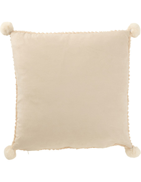 Coussin doux Carré 45x45 en Tissu Beige Avec pompons Vrito - 2