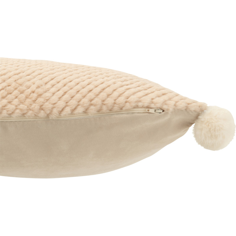 Coussin doux Carré 45x45 en Tissu Beige Avec pompons Vrito - 3