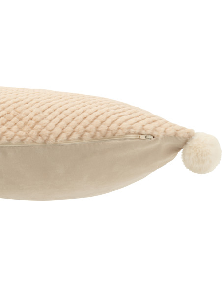 Coussin doux Carré 45x45 en Tissu Beige Avec pompons Vrito - 3