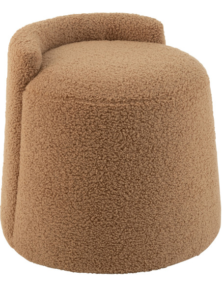 Pouf moderne avec dossier Rond en Tissu Marron camel Bouclette Teddy - 1