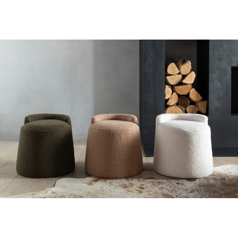 Pouf moderne avec dossier Rond en Tissu Marron camel Bouclette Teddy - 2