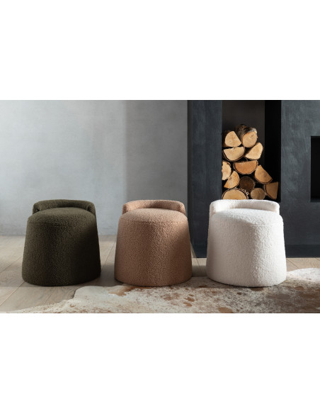 Pouf moderne avec dossier Rond en Tissu Marron camel Bouclette Teddy - 2