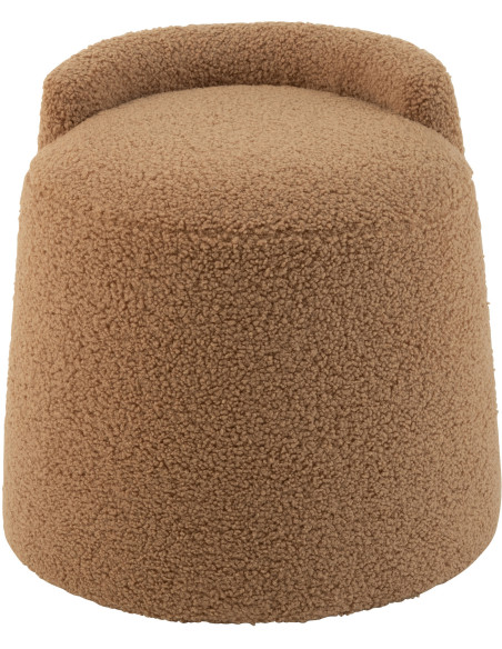 Pouf moderne avec dossier Rond en Tissu Marron camel Bouclette Teddy - 3
