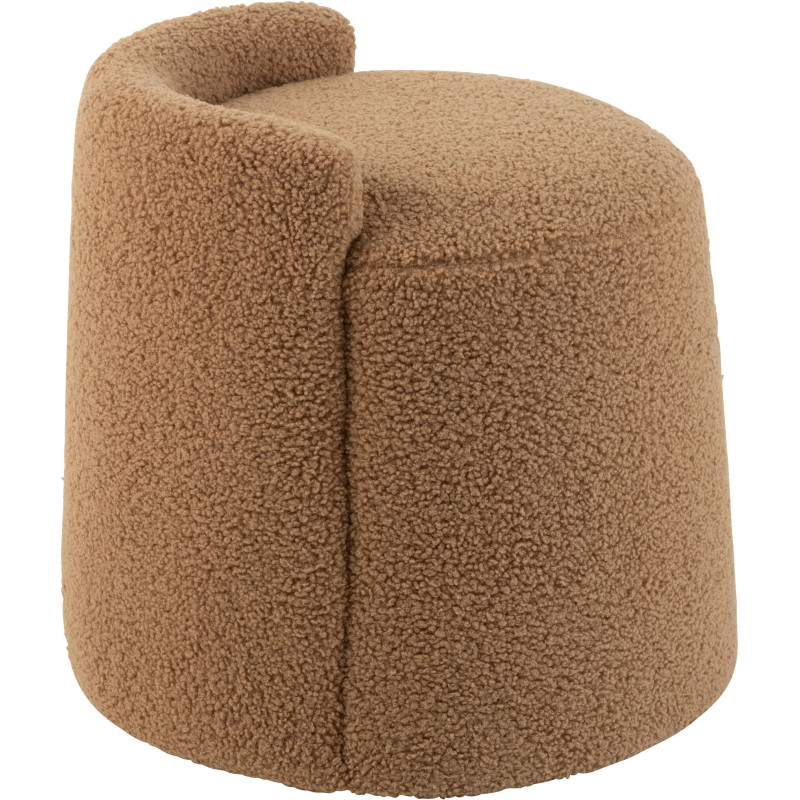 Pouf moderne avec dossier Rond en Tissu Marron camel Bouclette Teddy - 4