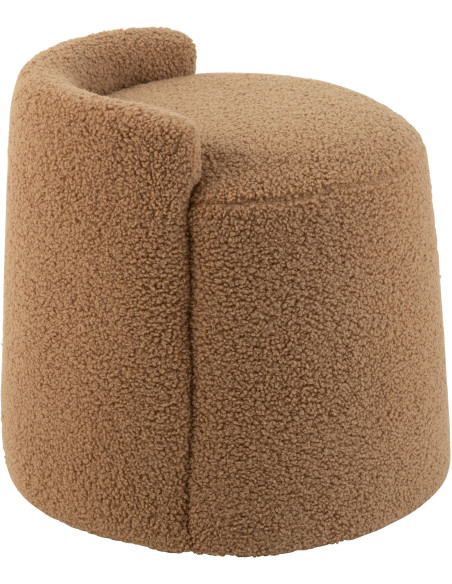 Pouf moderne avec dossier Rond en Tissu Marron camel Bouclette Teddy - 4