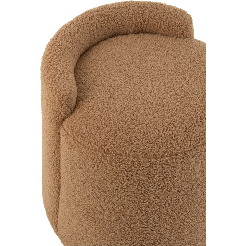 Pouf moderne avec dossier Rond en Tissu Marron camel Bouclette Teddy - 6