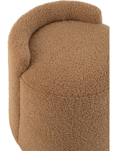 Pouf moderne avec dossier Rond en Tissu Marron camel Bouclette Teddy - 6