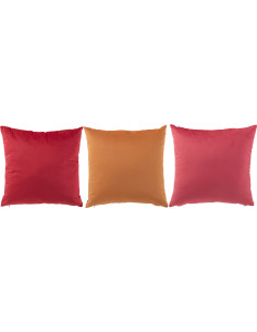 Coussin moderne Carré 45x45 en Velours Rouge Jaune ocre Rose Brillant Darithen (Lot de 3) - 1