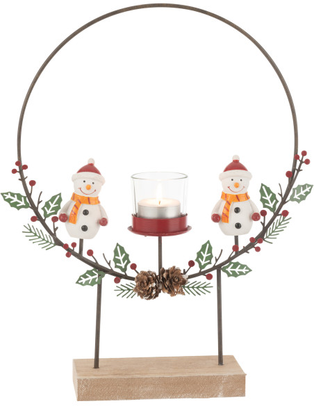 Photophore original sur pied Bonhommes de neige Hauteur 28 cm en Métal Noir Bois Naturel Elowen - 1