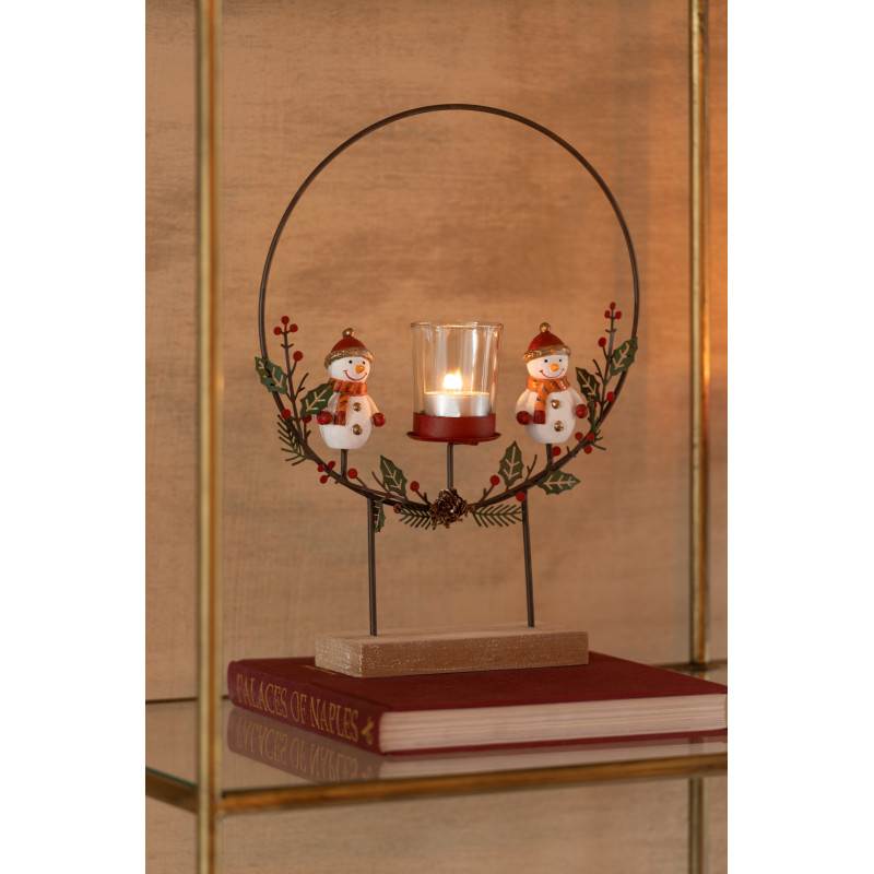 Photophore original sur pied Bonhommes de neige Hauteur 28 cm en Métal Noir Bois Naturel Elowen - 2