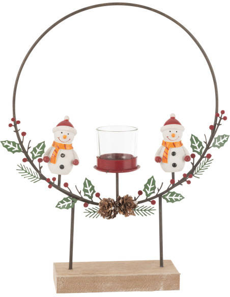 Photophore original sur pied Bonhommes de neige Hauteur 28 cm en Métal Noir Bois Naturel Elowen - 3