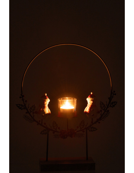 Photophore original sur pied Bonhommes de neige Hauteur 28 cm en Métal Noir Bois Naturel Elowen - 4