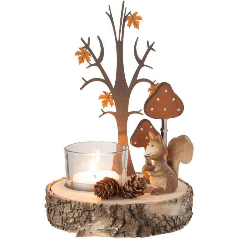 Photophore original Écureuil en Bois Naturel Métal Arionna - 1