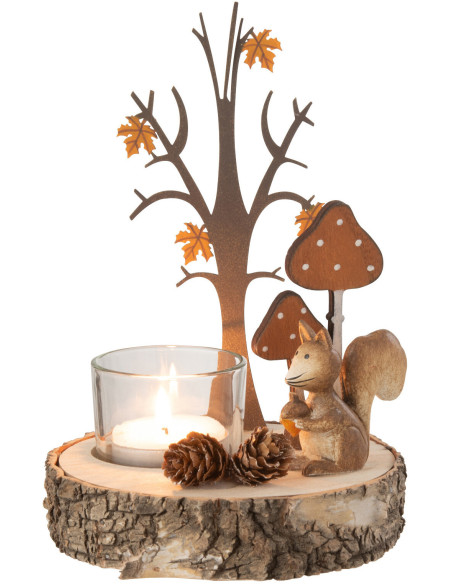 Photophore original Écureuil en Bois Naturel Métal Arionna - 1