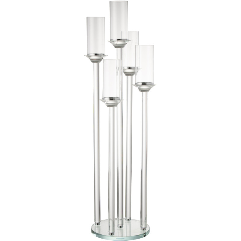 Chandelier design XXL 5 bras Bougies piliers Hauteur 100 cm en Verre Transparent Urion - 1