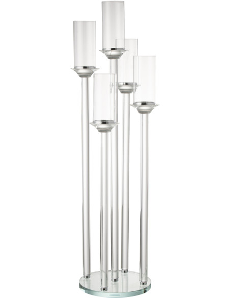 Chandelier design XXL 5 bras Bougies piliers Hauteur 100 cm en Verre Transparent Urion - 1