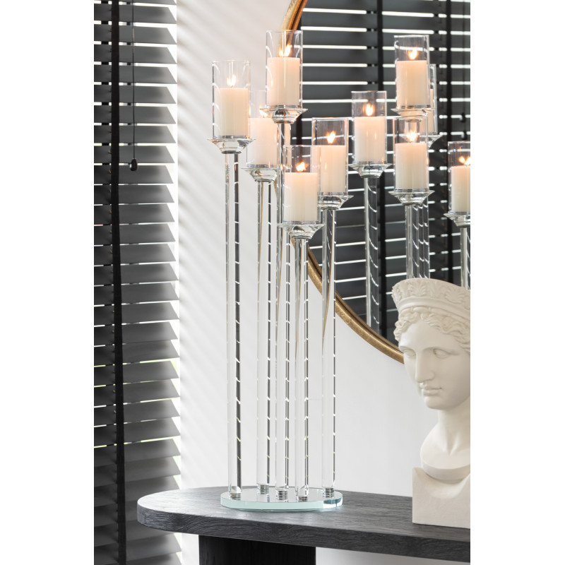 Chandelier design XXL 5 bras Bougies piliers Hauteur 100 cm en Verre Transparent Urion - 2