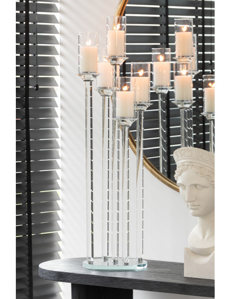 Chandelier design XXL 5 bras Bougies piliers Hauteur 100 cm en Verre Transparent Urion - 2