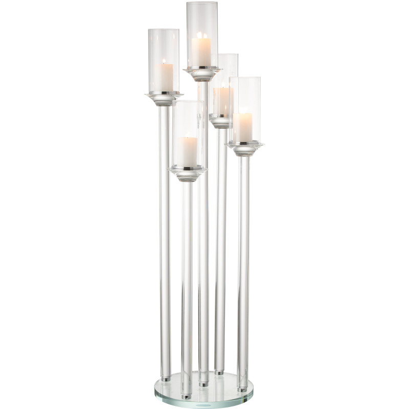 Chandelier design XXL 5 bras Bougies piliers Hauteur 100 cm en Verre Transparent Urion - 3