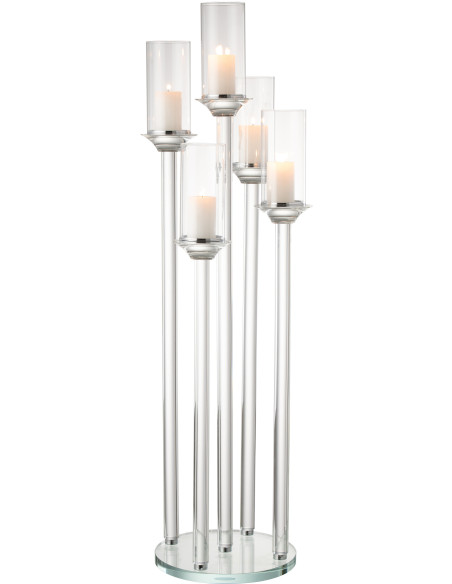 Chandelier design XXL 5 bras Bougies piliers Hauteur 100 cm en Verre Transparent Urion - 3