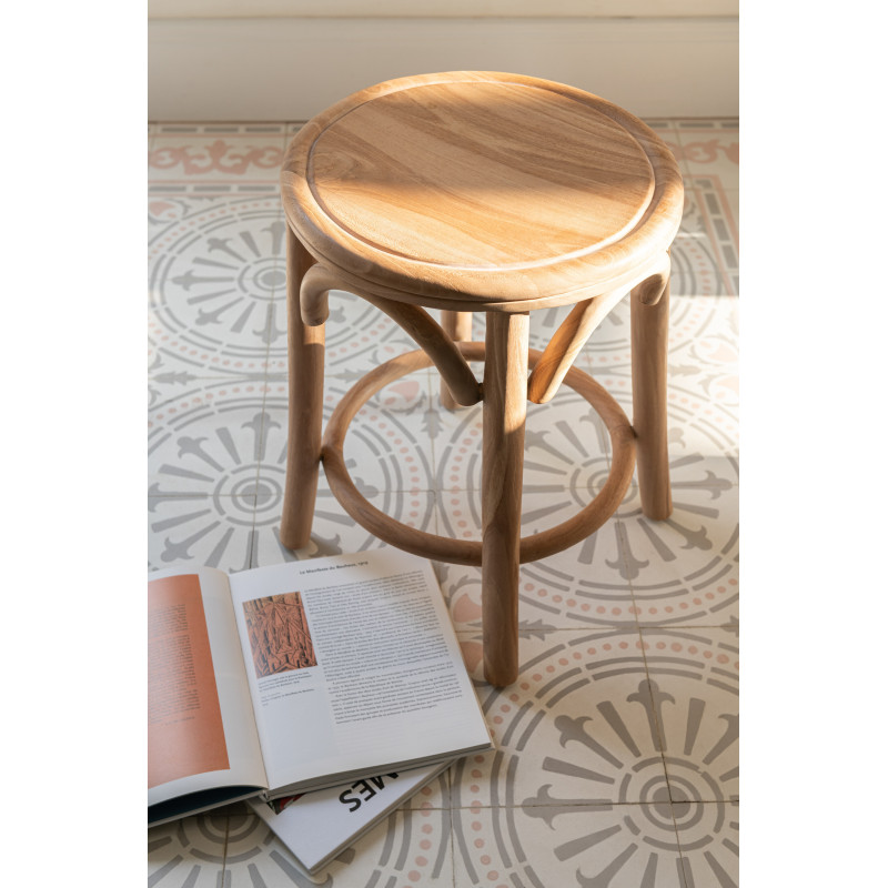 Tabouret moderne Rond en Bois de teck Naturel Ali - 2