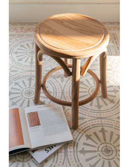 Tabouret moderne Rond en Bois de teck Naturel Ali - 2
