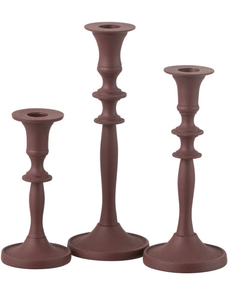 Bougeoir moderne en Métal Rouge bordeaux Nala (Lot de 3) - 1