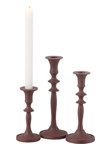 Bougeoir moderne en Métal Rouge bordeaux Nala (Lot de 3) - 2