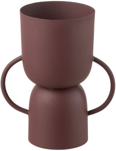 Vase original 2 anses Cylindrique Hauteur 23 cm en Métal Rouge bordeaux Cup - 1