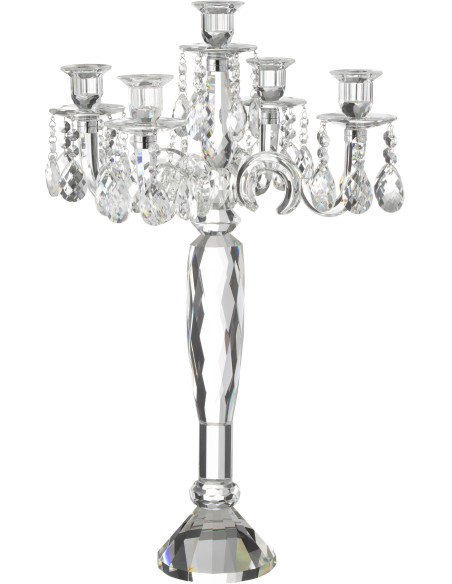 Chandelier original 5 bras XL Hauteur 65 cm en Verre Transparent Effet cristal Louise - 1