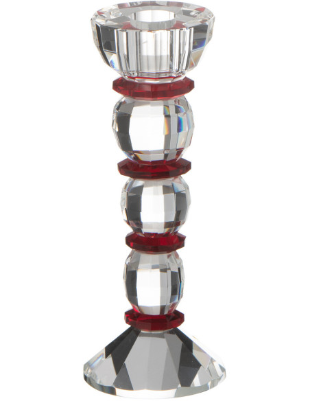 Bougeoir moderne Hauteur 18 cm en Verre Transparent Rouge Effet cristal Annie - 1