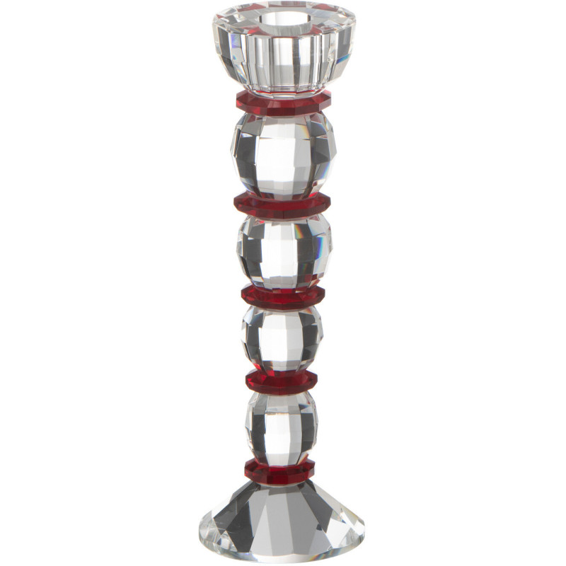 Bougeoir moderne XL Hauteur 22 cm en Verre Transparent Rouge Effet cristal Annie - 1