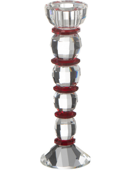 Bougeoir moderne XL Hauteur 22 cm en Verre Transparent Rouge Effet cristal Annie - 1