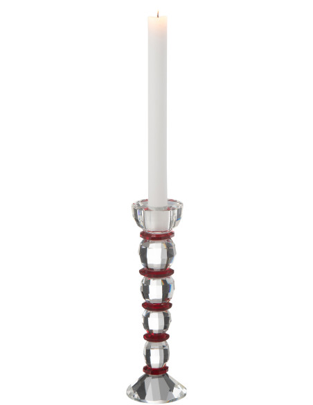 Bougeoir moderne XL Hauteur 22 cm en Verre Transparent Rouge Effet cristal Annie - 2